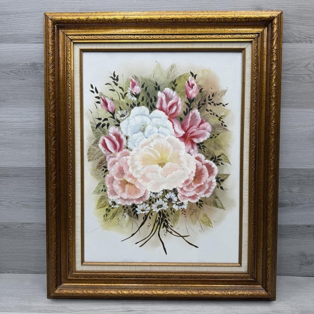 Vintage Framed Floral Oil Painting Signed Original Canvas Cottagecore Decor